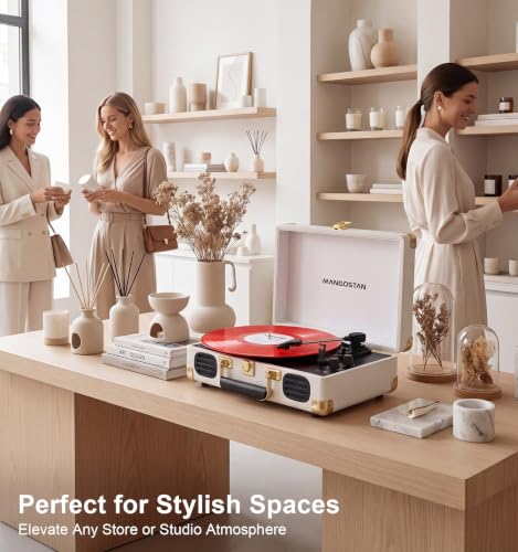 Image of 3-Speed Bluetooth Record Player,Portable Suitcase Turntable,White