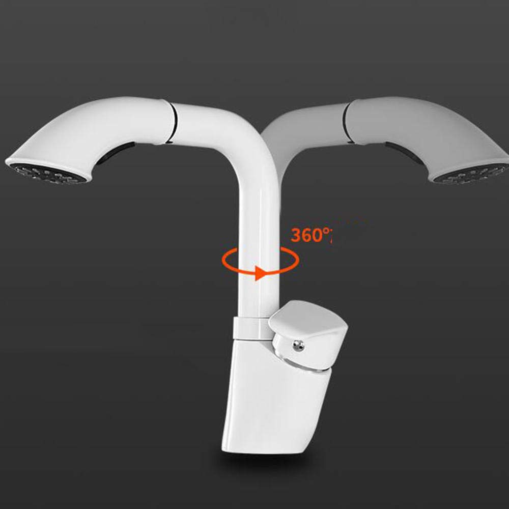 Grifo de Lavabo Extraíble Grifo Baño Blanco Latón Grifo de Lavabo Multifuncional Giratorio Frío y Calor Elevable Retráctil Grifo de Baño