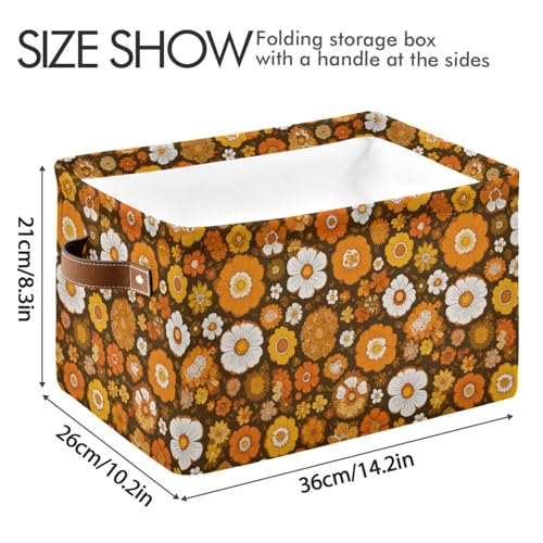 Image of Aslsiy Storage Basket Orange 60s 70s Style Nursery Bins Retro Floral Baby Box Canvas Clothes Shelf Basket Laundry Hamper Gift Baskets for Home Closet 1 Pcs