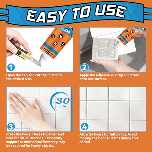 Max Strength Construction Adhesive Clear, Cement Glue, Tile Adhesive, Versatile Concrete Glue for Tile, Cement, Floor, Stone, Wall, Wood & More, 3.38 Ounce Squeeze Tube - Image 6