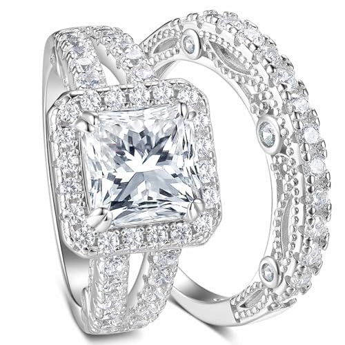 4 CT Wedding Sets for Women Princess Cut Bridal Ring Set for Her 925 Sterling Silver AAAAA Cz Wedding Band Size 5-10