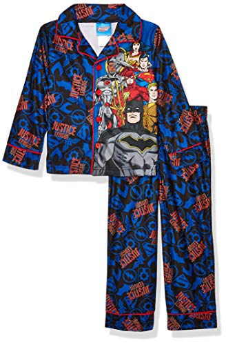 DC Comics Boys Big Superhero Soft Knit Flannel Button Down Pajama Set, Justice League, M