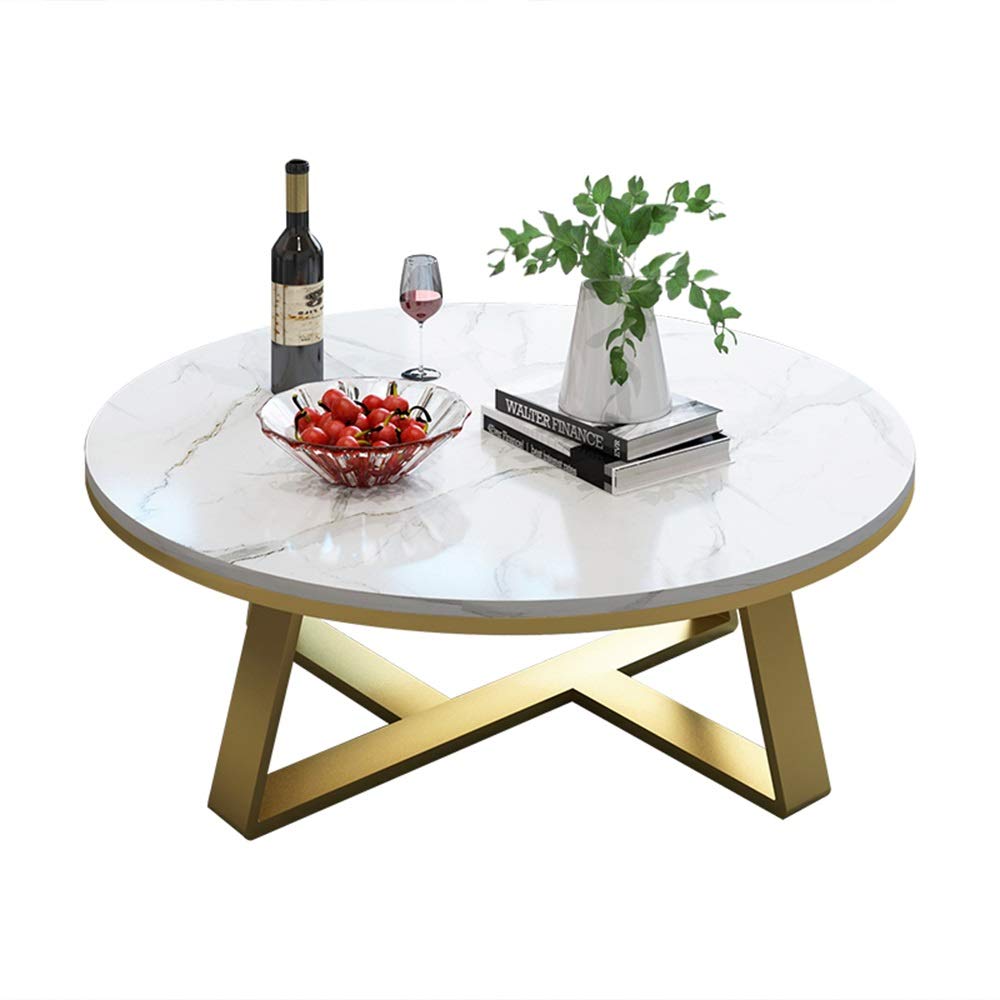YIKE-Coffee Table Modern Minimalist Marble Coffee Table, Natural Texture, Metal Wrought Iron to Create A Frame, Strong and Stable, Living Room Small Apartment Round Tea Table