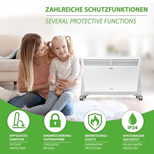 Ballu Heat Max Convettore Riscaldamento Montaggio a Parete 2000W - Convezione Riscaldatore Convettore Riscaldatore Elettrico Riscaldamento Riscaldamento