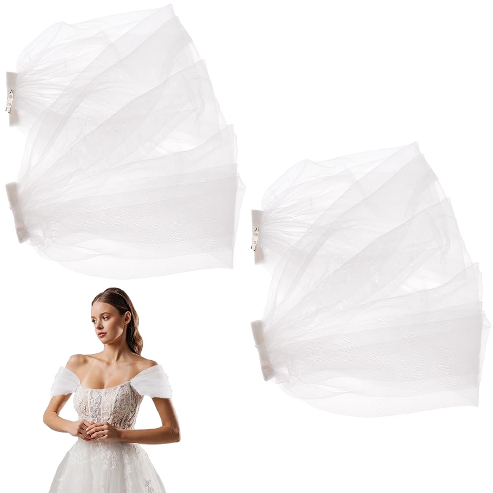 AHANDMAKER 1 Pair Detachable Sleeves for Wedding, Dresses Tulle Gloves White Bride Arm Straps Long Wedding Sheer Sleeves for Brides Sleeves Women Party Dress Fashion Accessories