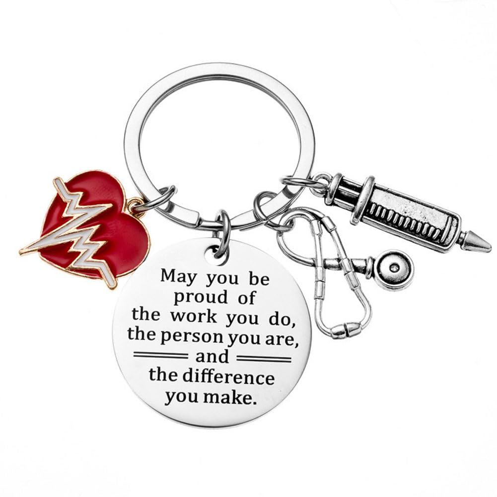 Shilipu Unisex Multicolour Heartbeat Keychain May You Be Proud Of The Work You Do Key Chain Nurse Key Ring Nursing Graduation Gift Keyrings Heart Key Pendant Nurse Doctor Gifts