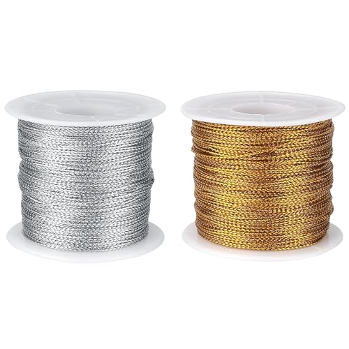 Cuerda metálica de 200 m de cuerda dorada y plateada para Navidad, cuerda de poliéster, cuerda de joyería, cuerda de bolas para manualidades, adornos de Navidad