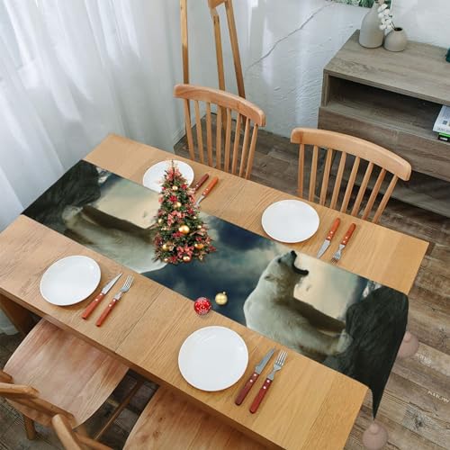 Chemin de table en lin imprimé ours polaire pour repas de Noël - 8