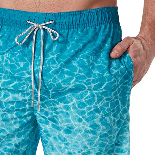 Kirkland Signature Men's Elastic Waistband Mesh Lined Swim Short Trunk (Teal Ocean Wave3
