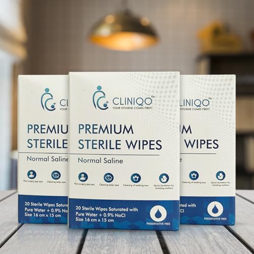 Image of Premium Sterile Wipes, Saline Sanitation for Lactating Mothers, Post-Surgery Eye Care, Cleaning Teething Toys and Cleaning Baby Eyes 16 x 15 cm (Pack of 3)