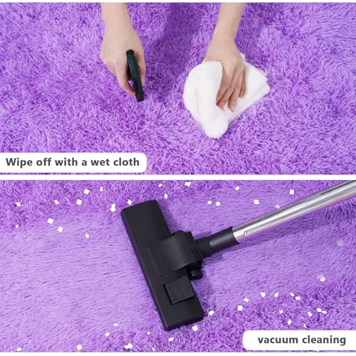 5'x5' Purple Round Rug for Bedroom, Ultra Soft Fluffy Circle Rug for Kids Girls Boys Room, Cute Shag Rugs for Living Room Playroom Teen Room Home Decor Rug