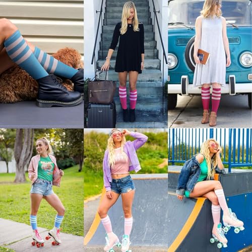 Image of DRESHOW 3 Pairs Cotton Knee High Socks for Women Solid Knit Knee Long Stocking Leg Warmer All Season Gift