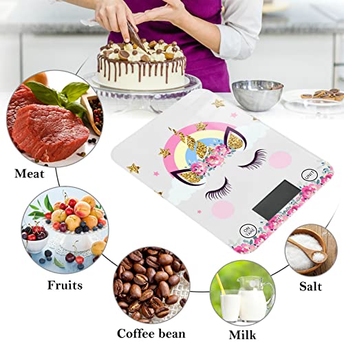 Unicorn Pink Flowers Food Scale,4 Units Convertible Digital Kitchen Scale Perfect For Meal Prep,Cooking And Baking,Load Bearing 0.17Oz To 22 Lbs,Easy Clean Waterproof Tempered Glass H140199 #TOP3
