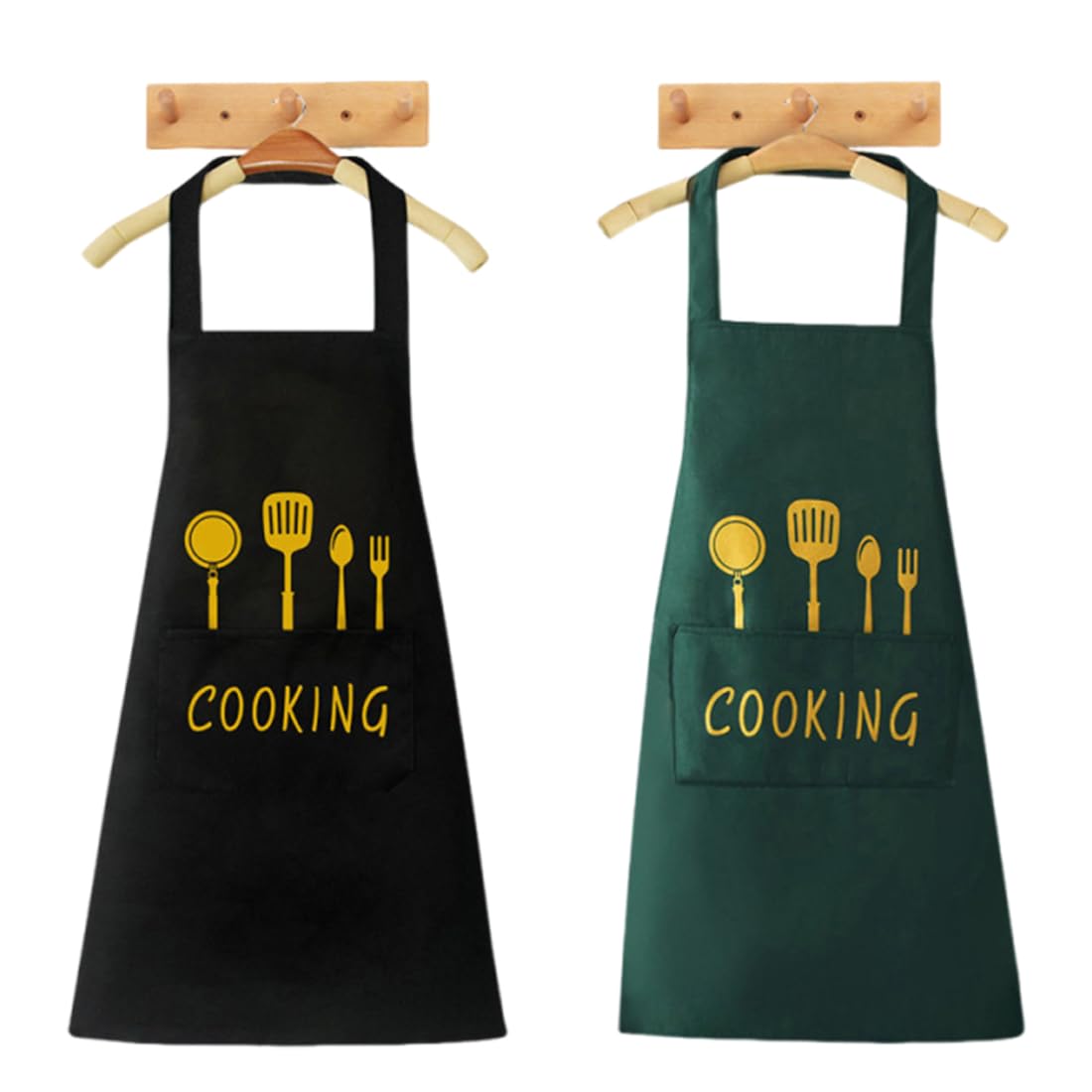 Delantales Impermeables， 2 Piezas Delantal Cocina, Delantal Hombre Mujer con 2 Bolsillos, Delantal de Cocina con Bolsillos