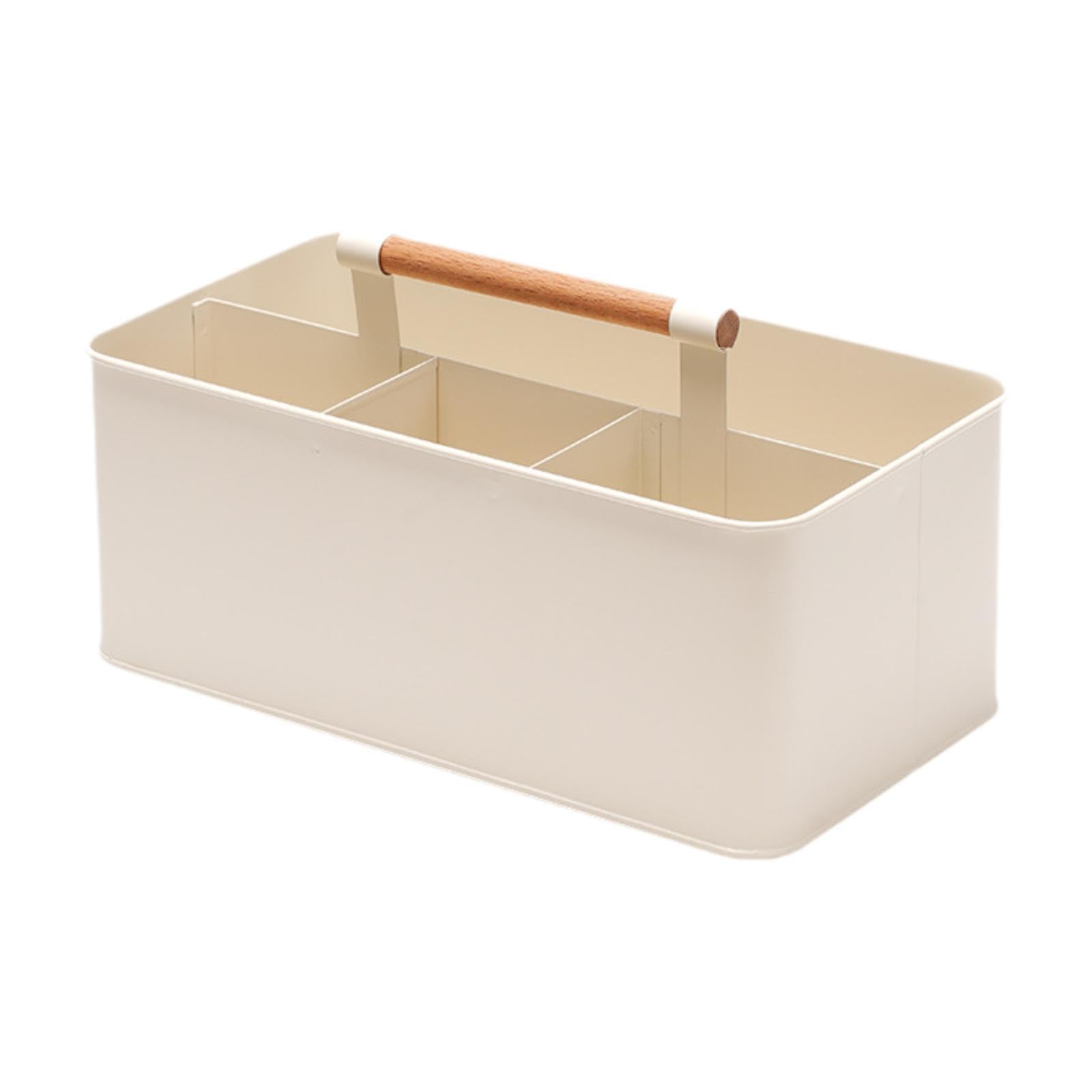 Cesto da Giardinaggio, Scatola Organizer in Metallo con 4 Scomparti E Manico in Legno, Ferro Zincato Resistente per Attrezzi E Attrezzature, Adatto PE, Bianco