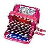 KALMOR Wallets for Women Leather Double Zipper RFID Blocking Purse with Coin Pocket, Rose, 4. 25” x 3. 0” x 1.5”