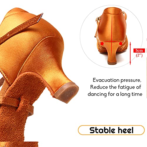 HIPPOSEUS Women's Satin Latin Dance Shoes Professional Ballroom Salsa Practice Performance Dance Shoes,Model 2174