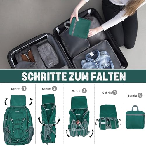 BECOJADDE Wanderrucksack Herren Damen 40L Ultraleichter Faltbarer Rucksack Wasserdichter Reiserucksack Trekkingrucksack mit Nassfach für Wandern, Reisen, Radfahren und Klettern, Grün