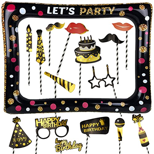 LAKSOL 16 Pièces Photomaton de Accessoires Anniversaire, Photobooth Accesoire avec Gonflable Cadre Photo Selfie DIY Party Cadre Photographie pour Selfie, Fêtes Décorations