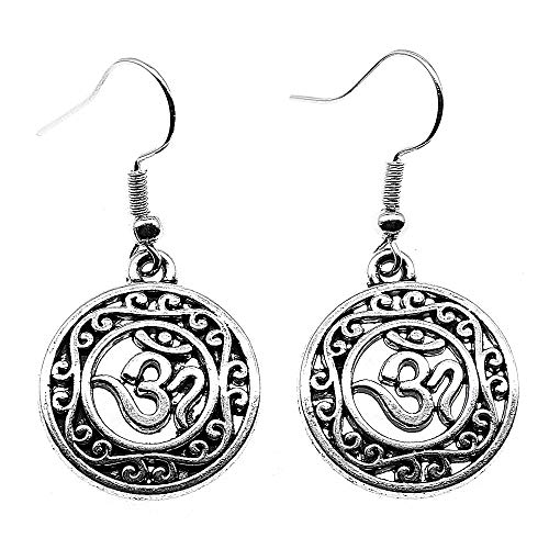 WYSIWYG 3 Piezas Pendientes De Gota Pendientes De Joyas 2018 Círculo Hueco Tallado Símbolo De Om 22x19mm con Pendiente Tapones