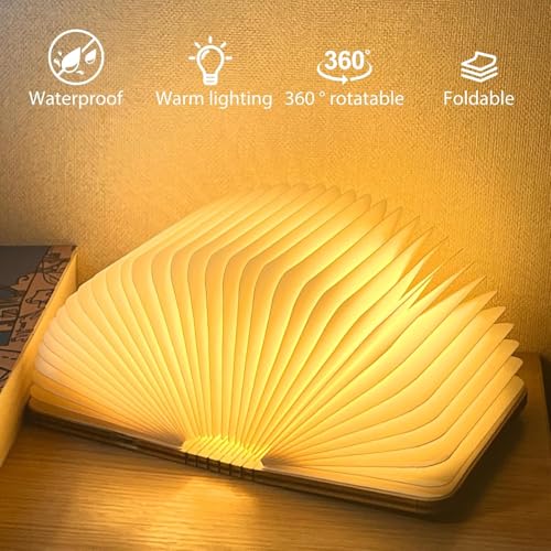 Image of Wooden Book Lamp, 3 Colors Folding Book Lamp,Teacher Appreciation Gifts for Women, LED Ambient Lighting, Magnetic Mood Lighting for Home Decor Birthday Gifts