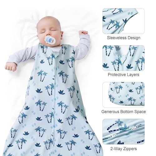 Image of david's kids 3 Pack 100% Cotton Baby Sleep Sack 6-12 Months, Ultra Soft Baby Wearable Blankets with 2-Way Zipper, Comfy Sleeping Bags for Infant Newborn Boys Girls Neutral, Medium Size, Dinosaur