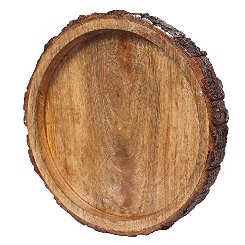 Image of Beautiful Table Decor Round Shape Wooden Serving Tray /Platter for Home and Kitchen (Handmade Natural Wooden Tray 10inch)