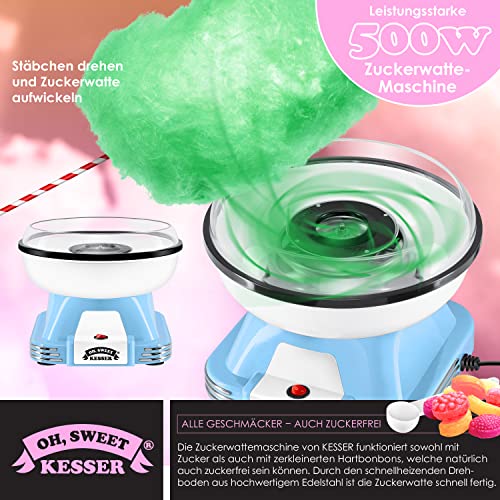 KESSER® Zuckerwattemaschine Set für Dein zuhause - Mit 30x Zuckerwatte Stäbchen & Messlöffel - Retro Cotton Candy Maschine - Zuckerwatte Maschine Mit Zubehör - Höhe 22 cm - 500 W Blau Weiß – Bild 6