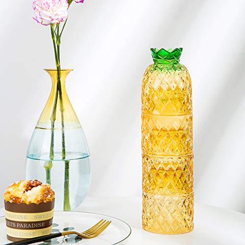 Diamond Star Stacking Glasses Fruit Set Of 4 10 Oz Cups Pear Pineapple Colorful Stackable Drinking Glass Sets Yellow With Green Leaf Glassware For Drinking Water, Bear #TOP2