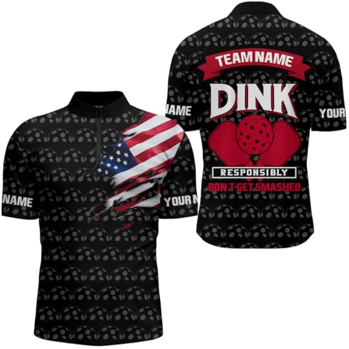 PIONAMZIOZ Dink Responsibly Don't Get Smashed Custom Pickleball Polo & Quarter-Zip US Flag Pickleball Jersey for Men Women (US, Alpha, Small, 5X-Large, Regular, Regular, Quarter-Zip)