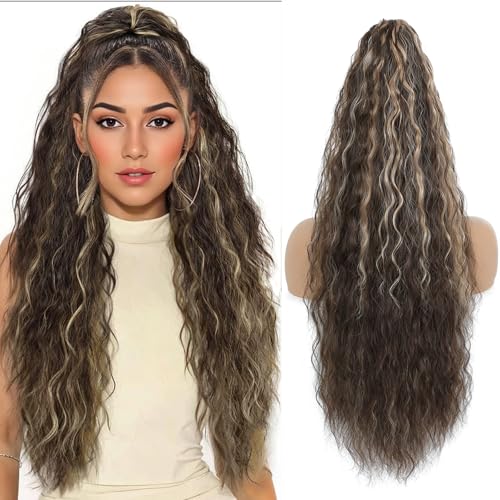Image of Claw Clip Ponytail Extension Chocolate Brown with Caramel Blonde,30In