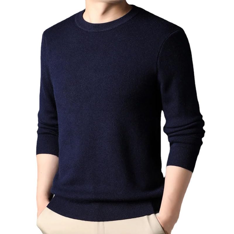 Men's Solid Knitted Sweater Casual Comfortable Tops Vintage Loose Round Neck Pullover2