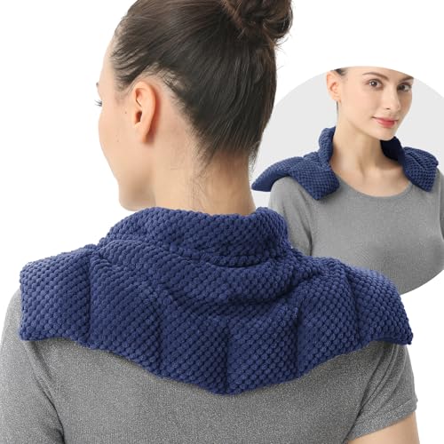 Wheat Bags Microwavable for Neck and Shoulders - Unscented Heated Neck Warmer - Microwave Heat Pad Pack - Heated Neck Wrap for Pain Relief Muscle Tension and Arthritis Relief Navy Blue