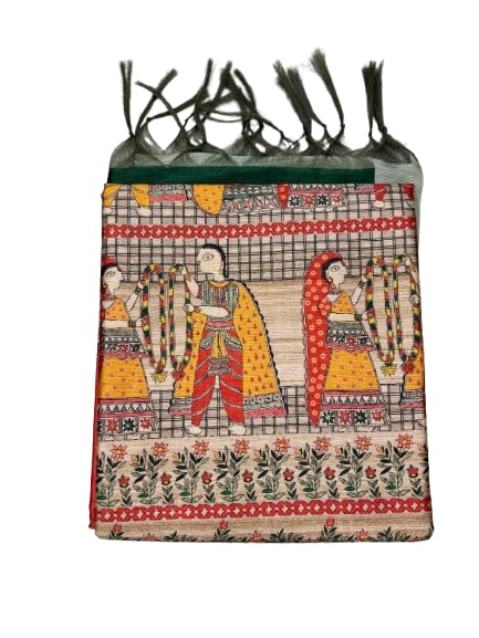 Image of Sanavi's Saree Kuthir Pure Handloom Tussar Ghicha Madhubani Printed Silk Saree with Blouse Piece inside