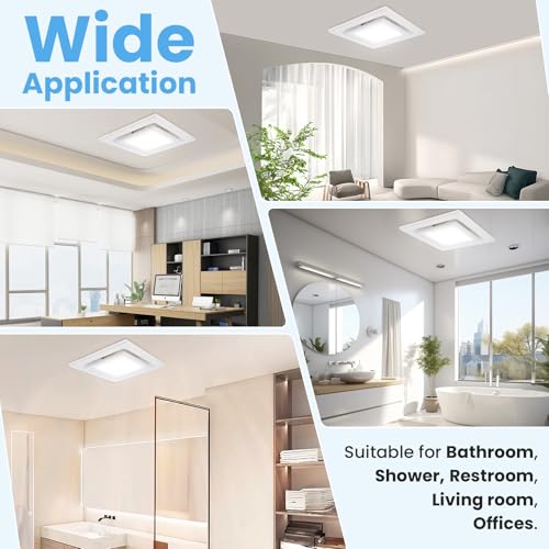 Ventilador de extracción para baño con luz LED, 110 CFM, 1.0 sones, ducto de 4 pulgadas, ventilador silencioso cuadrado para ducha miniatura 7