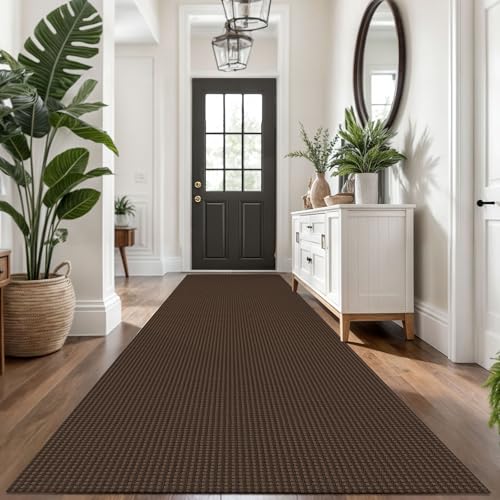 KOZYFLY Extra Long Runners for Hallways 3x14 ft Washable Kitchen Runner Non Slip Rubber Backed Hallway Rug Cotton Entryway Runner Rug Floor Carpet for Indoor Hall, Kitchen, Stair, Reddish Brown/Coffee