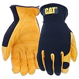 CAT Premium CAT012205L Black/Yellow Leather Palm Work Gloves With Gel Padded Palm, Large
