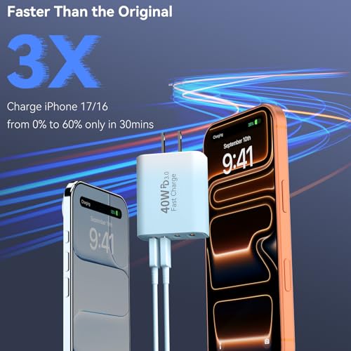 Image of Duloch USB C Wall Fast Charger Block, 40W 4-Port Type C Chargers Fast Charging Blocks for Phone 17 /16 /15 /14 /13 /12 Pro Max, Pad, Galaxy S24 /23-2Pack Gradient Blue