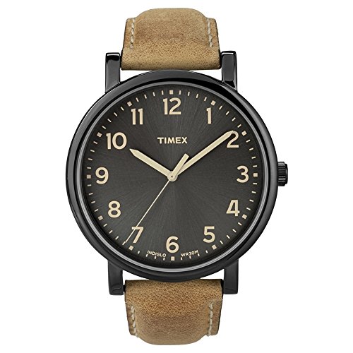 Timex Men's T2N677 Quartz Watch with Black Dial Analogue Display and Brown Leather Strap