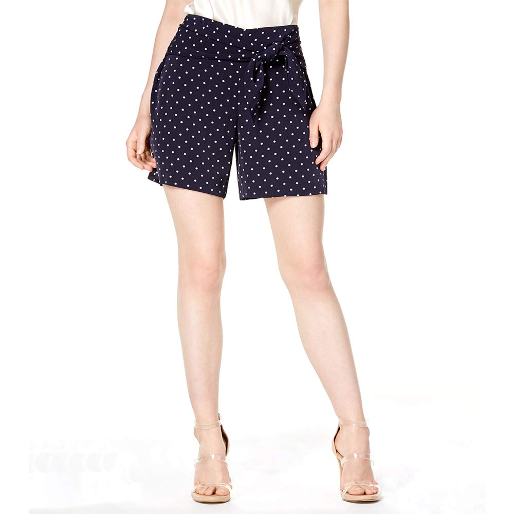 Bar III Polka-Dot Tie-Waist Shorts Navy 4