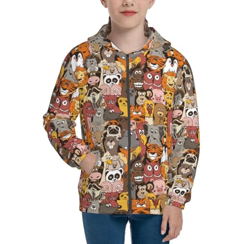 Colorful Funny Animals Kids Pullover Hoodies Boys Zip Up Sweatshirts Girls Athletic Clothes with Pocket3