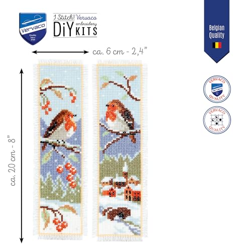 Image of Vervaco Cross Stitch Bookmark Kit Robins (Set of 2) 2.4 inch x 8 inch