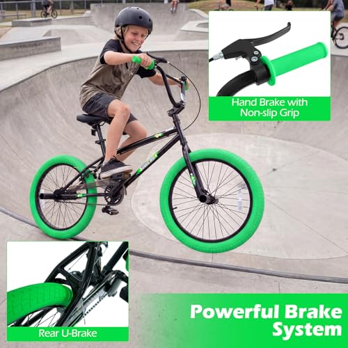 Image of Goplus Freestyle BMX Bike, 20 inch Trick Bicycle w / 360 Degree Steering, 4 Pegs, Adjustable Seat, U-Brake, Hi-Ten Steel Frame, Training Bike for Beginner Riders Teens Youth Boys Girls