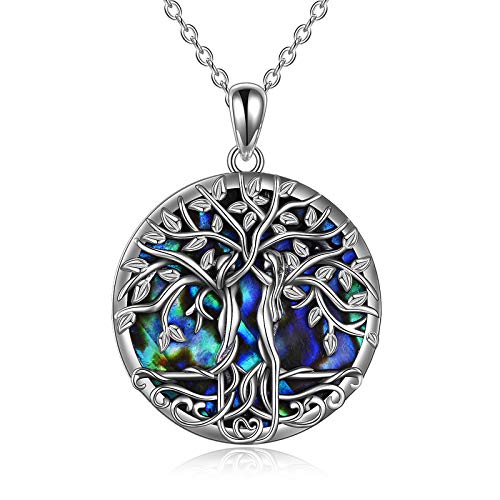 ONEFINITY Tree of Life Necklace for Women Sterling Silver Abalone Shell Crystal Tree of Life Pendant Necklace Family Tree Jewelry for Mom Daughter Sister Girls Christmas Gifts