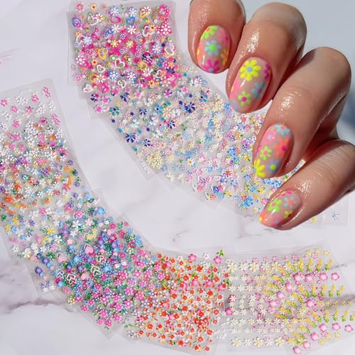 IDDFEVE 30 Sheets Flower Nail Art Stickers - Kid Colorful Floral Self-Adhesive Nail Decals for DIY Spring Summer Daisy Manicure