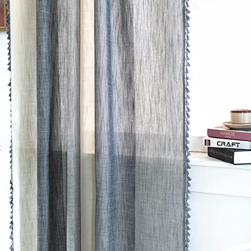 Deeprove Boho Curtains 84 Inches Long, Bohemian Window Treatment Patchwork Drape Handmade Tassels, Rod Pocket Farmhouse Shabby Chic Bedroom Decor 1 Panel 55" W X 84" L, Mixed Stripes Beige Cream Grey #TOP1