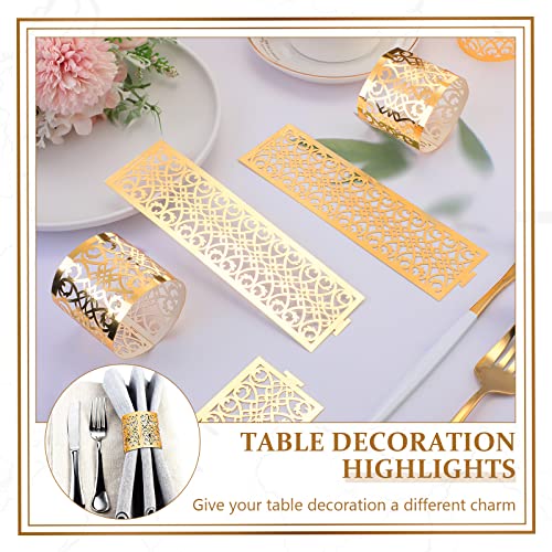 Meanplan 150 Pcs Napkin Rings Laser Cut Hollow Paper Napkin Holder Disposable Napkin Bands For Towel Dinner Table Settings Decor Wedding Party Events Hotel Catering Services (Fresh Style, Gold) #TOP2