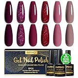INPING Smalto Semipermante Unghie HEMA-FREE TPO-FREE, 6 Colori Glitter Rosso Scuro Viola R...