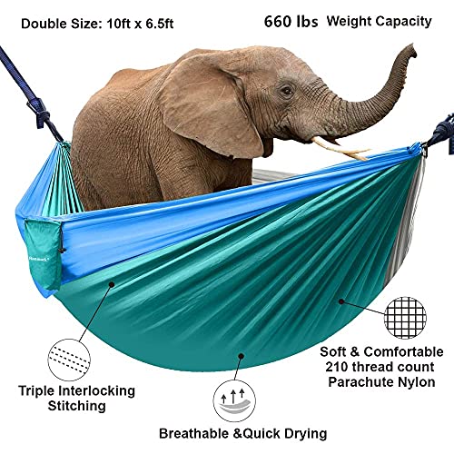 Double Hammock, Camping Hammock With 2 Tree Straps(16+2 Loops), Two Person Hammocks With 210T Nylon Parachute Portable Lightweight Hammock For Backpacking, Outdoor, Beach, Travel, Hiking, Camping Gear #TOP2