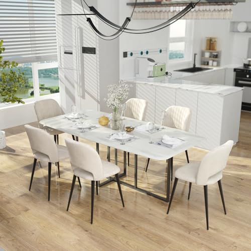 Chleby Juego de 6 Sillas de Comedor de Terciopelo Sillas de Cocina con Respaldo Sillas Asiento Tapizado Sillas de Salón Patas de Metal para Cocina/Salón/Restaurante Beige